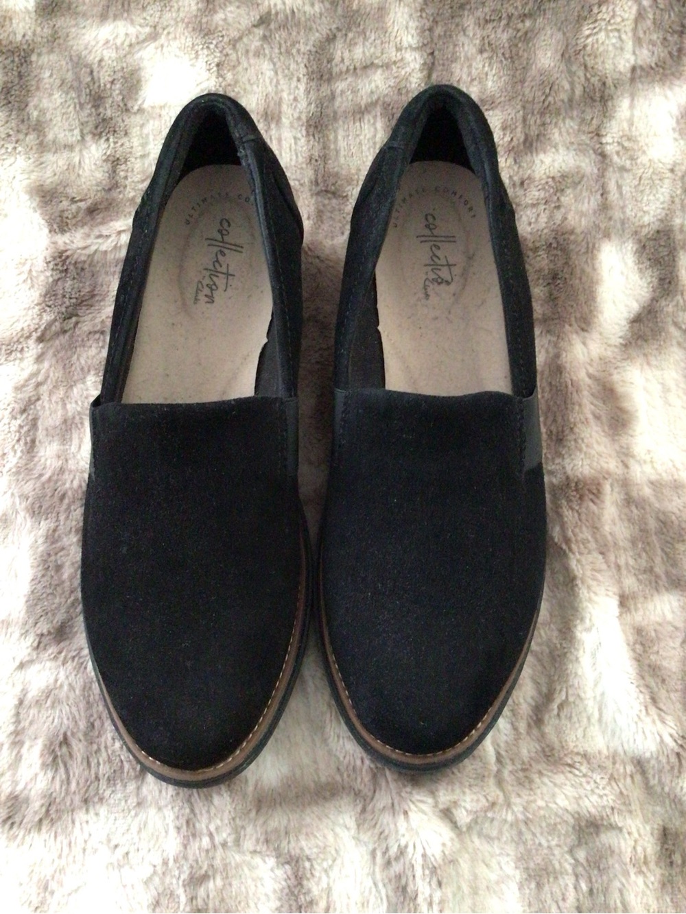 Clarks Black Suede Slip-On Loafers by Collection - 8M